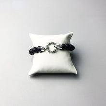 Load image into Gallery viewer, Natural Black Obsidian Beaded With 925 Sterling Silver Circle Clasp Charm Bracelet
