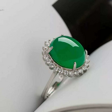 Load image into Gallery viewer, Lokaloca Natural Emerald Jade Blossom 925 Silver Jewelry Ring
