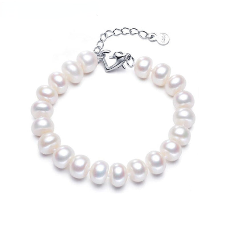 Genuine Natural White Freshwater Pearl Beaded Bracelet For Ladies