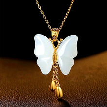 Load image into Gallery viewer, Lokaloca Natural Green Jade Butterfly Pendant Necklace 925 Silver Jewelry
