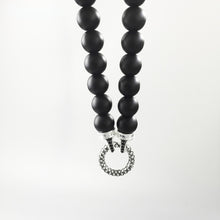 Load image into Gallery viewer, Natural Black Obsidian Beaded 925 Sterling Silver Vintage Circle Pendant Necklace
