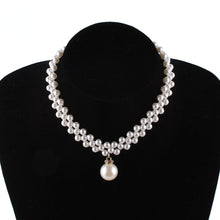 Load image into Gallery viewer, Handmade Woven White Pearl Beaded Pendant Necklace for Ladies
