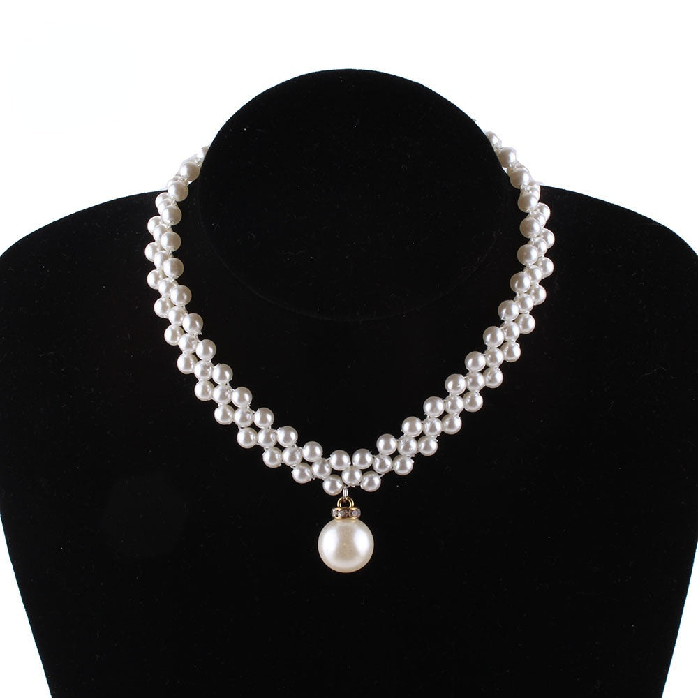 Handmade Woven White Pearl Beaded Pendant Necklace for Ladies