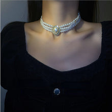 Load image into Gallery viewer, Handmade Multi Strands Pearl Beaded Oval Pendant Necklace Choker
