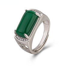 Load image into Gallery viewer, Lokaloca Natural Green Emerald Jade Silver Men&#39;s Jewelry Ring
