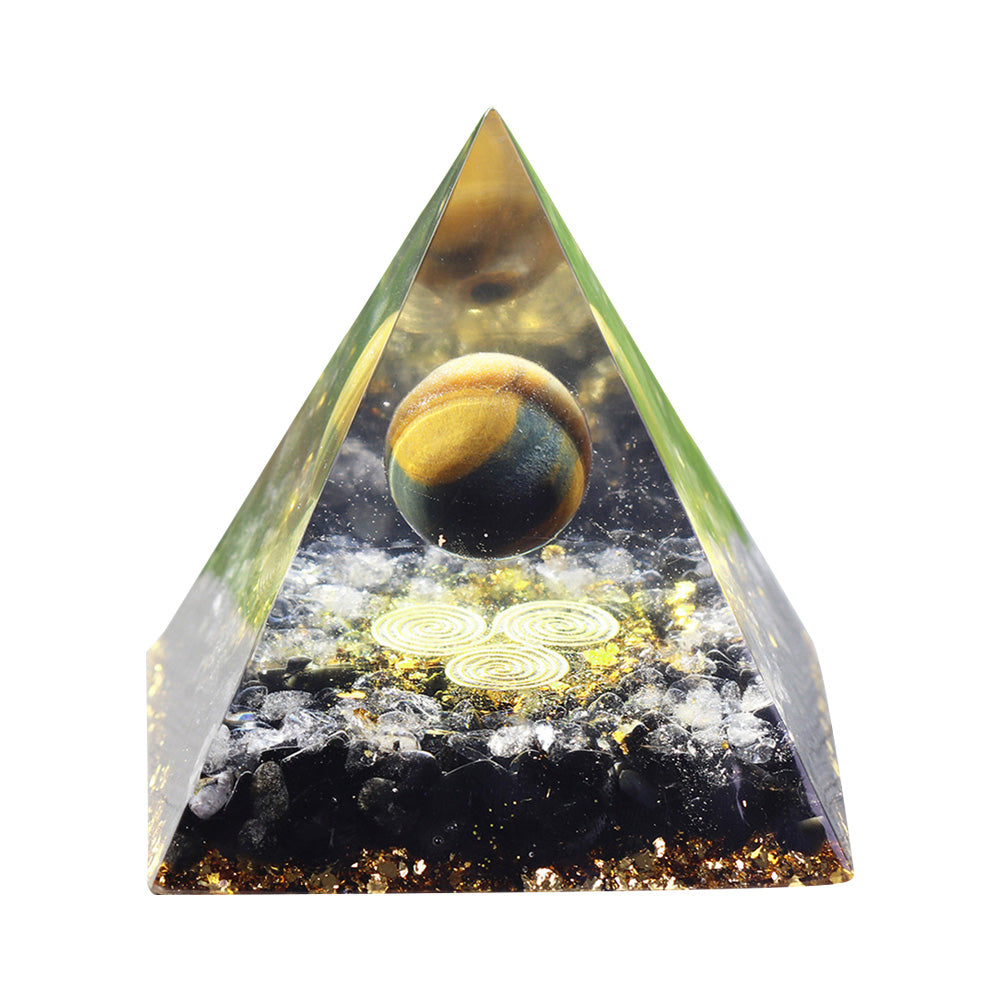 Narural Obsidian Tiger Eye Stone Orgone Energy Converter Orgonite Pyramid