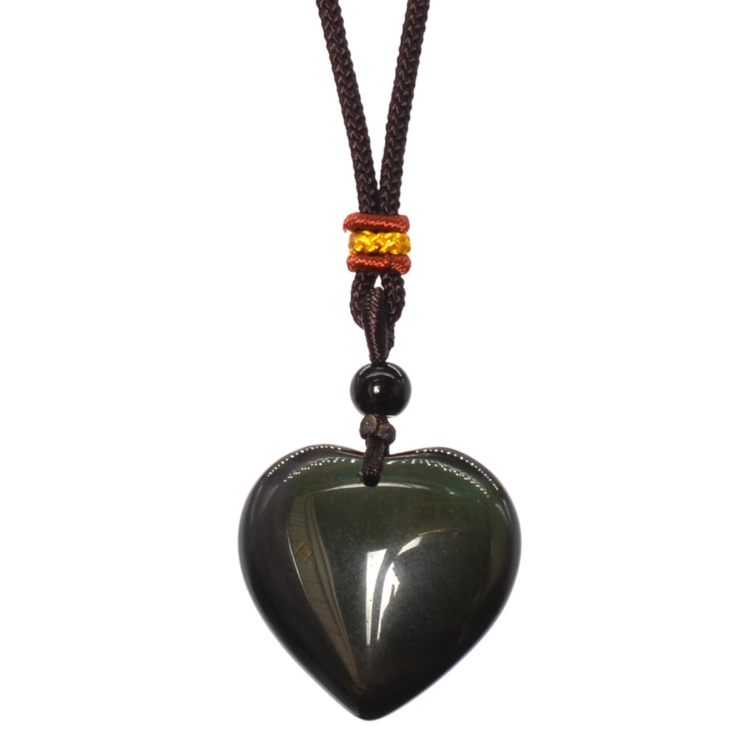 Handcrafted Natural Black Obsidian Heart Pendant Neckalce