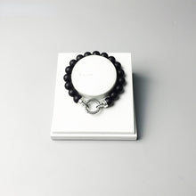 Load image into Gallery viewer, Natural Black Obsidian Beaded With 925 Sterling Silver Circle Clasp Charm Bracelet
