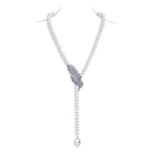 Load image into Gallery viewer, Natural Freshwater Beaded Pearl 925 Sterling Silver Feather Pendant Necklace for Ladies
