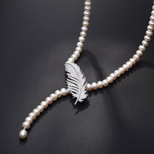 Load image into Gallery viewer, Natural Freshwater Beaded Pearl 925 Sterling Silver Feather Pendant Necklace for Ladies
