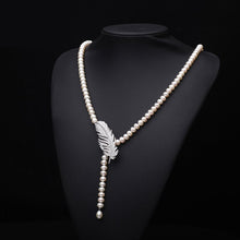 Load image into Gallery viewer, Natural Freshwater Beaded Pearl 925 Sterling Silver Feather Pendant Necklace for Ladies
