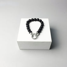 Load image into Gallery viewer, Natural Black Obsidian Beaded With 925 Sterling Silver Circle Clasp Charm Bracelet
