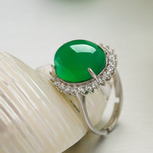 Load image into Gallery viewer, Lokaloca Natural Emerald Jade Blossom 925 Silver Jewelry Ring
