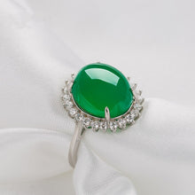 Load image into Gallery viewer, Lokaloca Natural Emerald Jade Blossom 925 Silver Jewelry Ring
