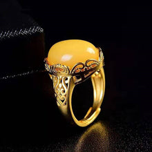 Load image into Gallery viewer, Lokaloca Golden Time 925 Silver Natural Yellow Jade Inlaid  Adjustable Ring
