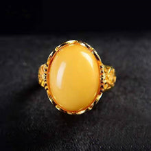 Load image into Gallery viewer, Lokaloca Golden Time 925 Silver Natural Yellow Jade Inlaid  Adjustable Ring
