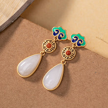 Load image into Gallery viewer, 925 Silver Inlaid Natural White Jade Drop Earrings Vintage Style Retro Enamel Cloisonne Women&#39;s Brand Jewelry
