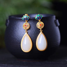 Load image into Gallery viewer, 925 Silver Inlaid Natural White Jade Drop Earrings Vintage Style Retro Enamel Cloisonne Women&#39;s Brand Jewelry
