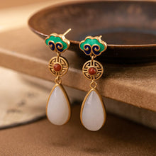 Load image into Gallery viewer, 925 Silver Inlaid Natural White Jade Drop Earrings Vintage Style Retro Enamel Cloisonne Women&#39;s Brand Jewelry
