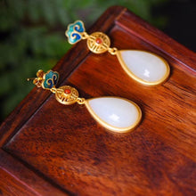 Load image into Gallery viewer, 925 Silver Inlaid Natural White Jade Drop Earrings Vintage Style Retro Enamel Cloisonne Women&#39;s Brand Jewelry
