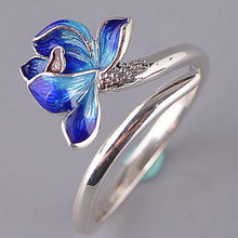 Load image into Gallery viewer, 925 Silver Original Jewelry Blue Flowers Bright Charm Exaggerated Shape Adjustable Opening Female Ring
