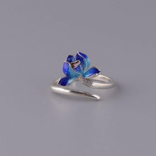 Load image into Gallery viewer, 925 Silver Original Jewelry Blue Flowers Bright Charm Exaggerated Shape Adjustable Opening Female Ring
