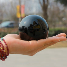 Load image into Gallery viewer, Large Handpolished Natural Obsidian Sphere With Vintage Wooden Stand Chakra Healing Crystals
