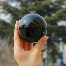 Load image into Gallery viewer, Large Handpolished Natural Obsidian Sphere With Vintage Wooden Stand Chakra Healing Crystals
