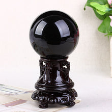 Load image into Gallery viewer, Large Handpolished Natural Obsidian Sphere With Vintage Wooden Stand Chakra Healing Crystals
