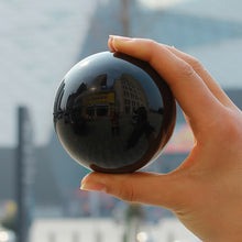 Load image into Gallery viewer, Large Handpolished Natural Obsidian Sphere With Vintage Wooden Stand Chakra Healing Crystals
