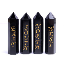 Load image into Gallery viewer, 4Pcs/Set Handcrafted Natural Black Obsidian Wand with East South West North Engrave Runes
