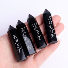 Load image into Gallery viewer, 4Pcs/Set Handcrafted Natural Black Obsidian Wand with East South West North Engrave Runes
