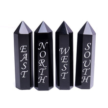 Load image into Gallery viewer, 4Pcs/Set Handcrafted Natural Black Obsidian Wand with East South West North Engrave Runes
