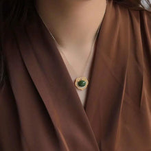 Load image into Gallery viewer, Ancient Golden Craft Inlaid Natural Fine Jade Oval Green Pendant Necklace Elegant Luxury Ladies Silver Jewelry
