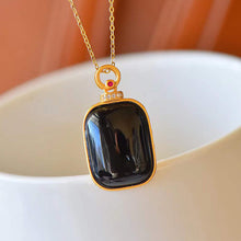 Load image into Gallery viewer, Ancient Golden Craftsmanship Inlaid Black Agate Square Necklace Pendant for Ladies Exquisite Luxury Silver Jewelry
