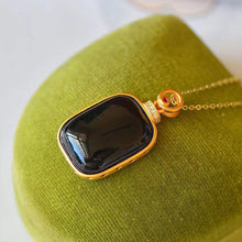 Load image into Gallery viewer, Ancient Golden Craftsmanship Inlaid Black Agate Square Necklace Pendant for Ladies Exquisite Luxury Silver Jewelry
