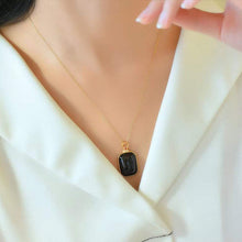 Load image into Gallery viewer, Ancient Golden Craftsmanship Inlaid Black Agate Square Necklace Pendant for Ladies Exquisite Luxury Silver Jewelry
