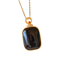 Load image into Gallery viewer, Ancient Golden Craftsmanship Inlaid Black Agate Square Necklace Pendant for Ladies Exquisite Luxury Silver Jewelry
