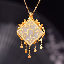 Load image into Gallery viewer, Ancient Golden Craftsmanship Inlaid Natural Fine White Jade Flower Tassel Necklace Pendant Exquisite Jewelry
