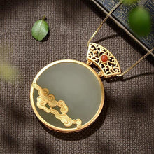 Load image into Gallery viewer, Ancient Golden Craftsmanship Inlaid Natural Fine Jade Boho Auspicious Clouds Pendant Necklace Ladies Silver Jewelry
