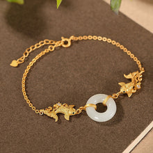 Load image into Gallery viewer, Ancient Golden Craftsmanship Inlaid Natural Fine White Jade Bracelet Exquisite and Elegant Ladies Silver Jewelry
