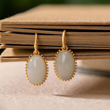 Load image into Gallery viewer, Designer Craftsmanship Inlaid Oval Natural Fine Jade Earrings Luxury Ladies Silver Jewelry
