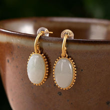 Load image into Gallery viewer, Designer Craftsmanship Inlaid Oval Natural Fine Jade Earrings Luxury Ladies Silver Jewelry
