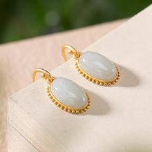 Load image into Gallery viewer, Designer Craftsmanship Inlaid Oval Natural Fine Jade Earrings Luxury Ladies Silver Jewelry
