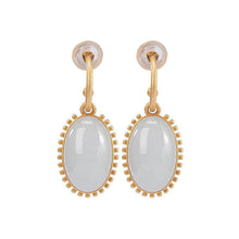 Load image into Gallery viewer, Designer Craftsmanship Inlaid Oval Natural Fine Jade Earrings Luxury Ladies Silver Jewelry
