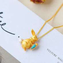 Load image into Gallery viewer, Ancient Golden Craftsmanship Inlaid Turquoise Rabbit Necklace Pendant Luxury Cute Elegant Ladies Engagement Silver Jewelry
