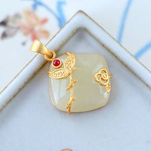 Load image into Gallery viewer, Ancient Golden Craftsmanship Inlaid Natural Fine White Jade Pendant Necklace Vintage Elegant Ladies Silver Jewelry
