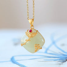 Load image into Gallery viewer, Ancient Golden Craftsmanship Inlaid Natural Fine White Jade Pendant Necklace Vintage Elegant Ladies Silver Jewelry
