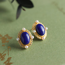 Load image into Gallery viewer, Independent Design Oval Lapis Lazuli Pearl Earrings Exquisite Charm Ladies Silver Jewelry
