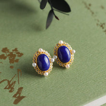 Load image into Gallery viewer, Independent Design Oval Lapis Lazuli Pearl Earrings Exquisite Charm Ladies Silver Jewelry
